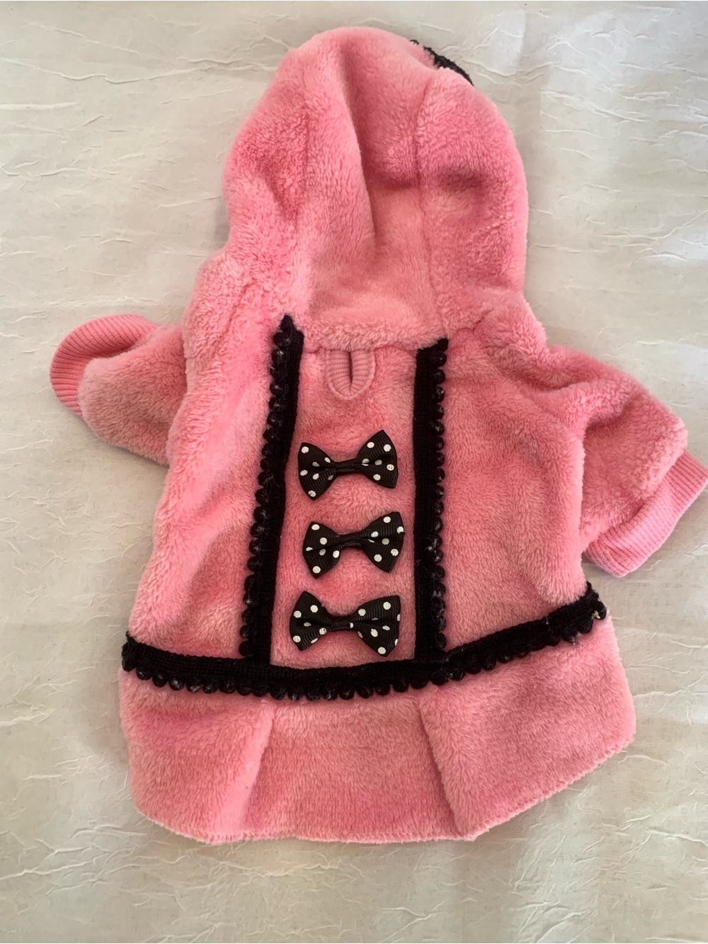 Dog Clothes Bow Tie Dress Hoodie Winter Warm Cute Pink Black Color. Xxs